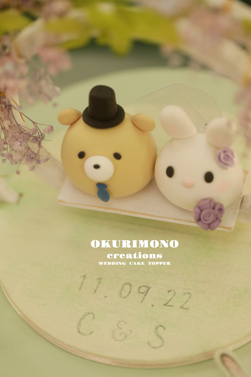 bunny and bear wedding cake topper,rabbit and bear cake topper