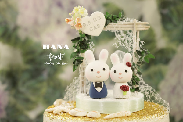 bunny and rabbit wedding cake topper