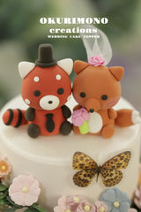 fox and red panda wedding cake topper