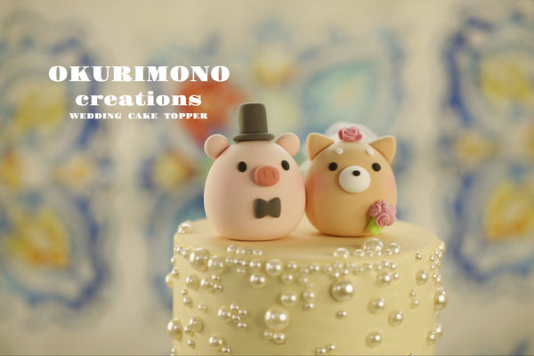 Shiba inu and Pig wedding cake topper
