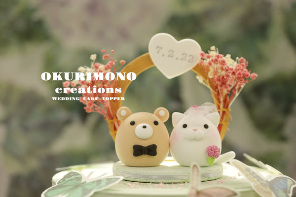 kitty and bear wedding cake topper