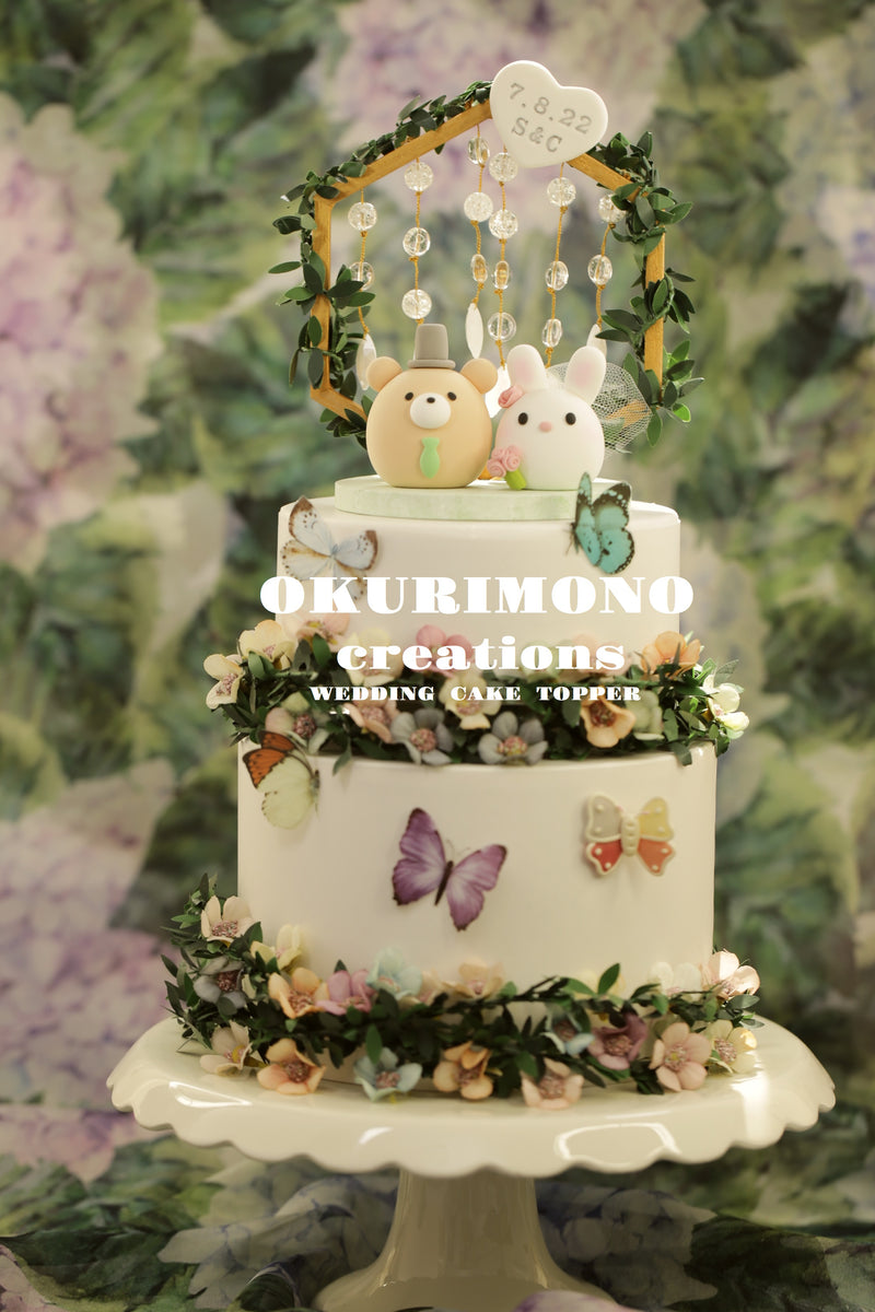 bunny and bear wedding cake topper,rabbit and bear cake topper