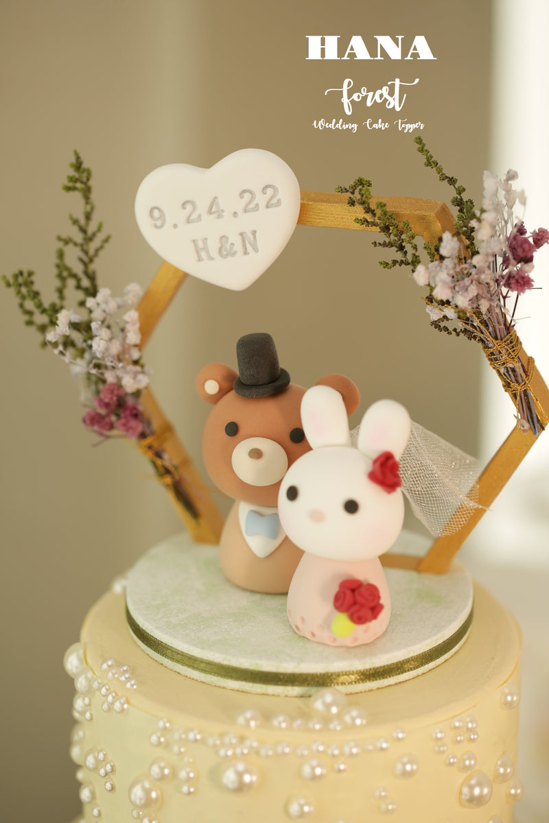 bunny and bear wedding cake topper