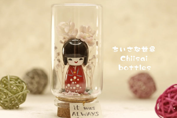 Japanese kimono doll message in bottle