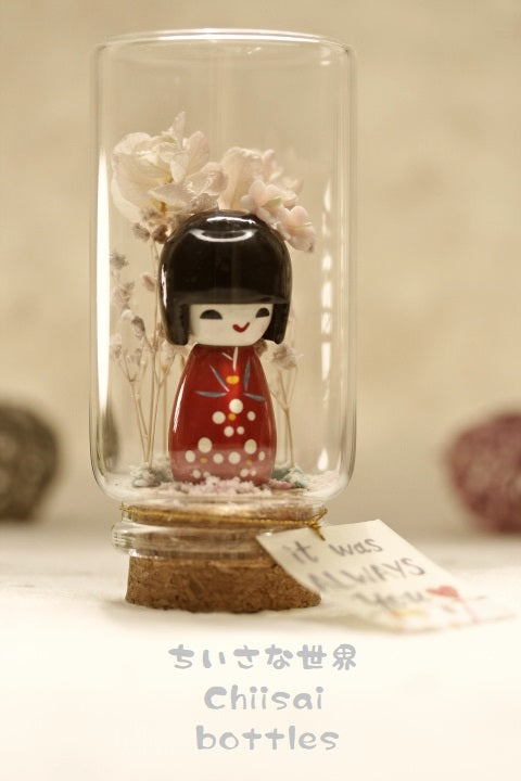 Japanese kimono doll message in bottle