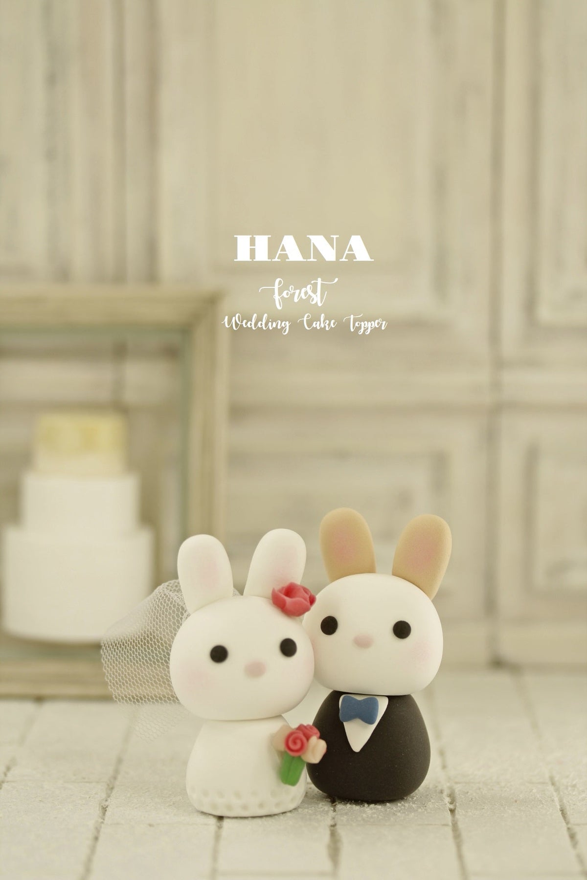 Customize color choice Cute Bunny Wedding buy Cake Topper with Heart Base-SPECIAL FOR 2022