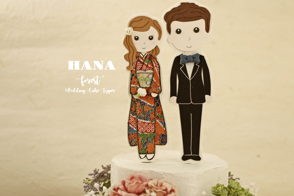 Japanese Wedding cake topper,Custom bride and groom cake topper,Personalized Wedding Portrait