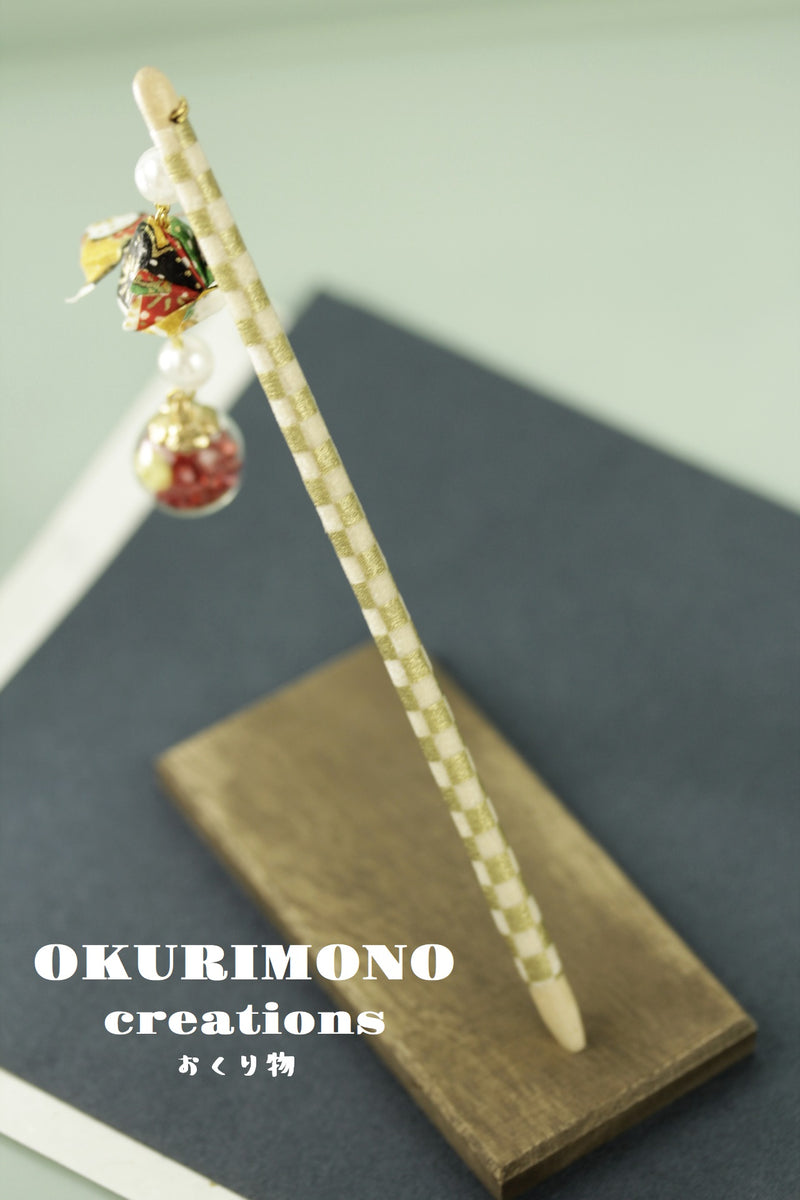 Japanese hair stick,kanzashi geisha hair piece,Hanami Hair Chopsticks 窶�  Kikuike Handmade Studio