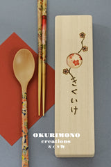 Handmade Japanese Chopsticks and spoon set with wooden box