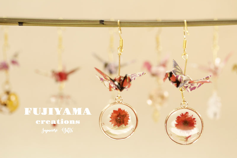 Japanese chiyogami crane earrings A148