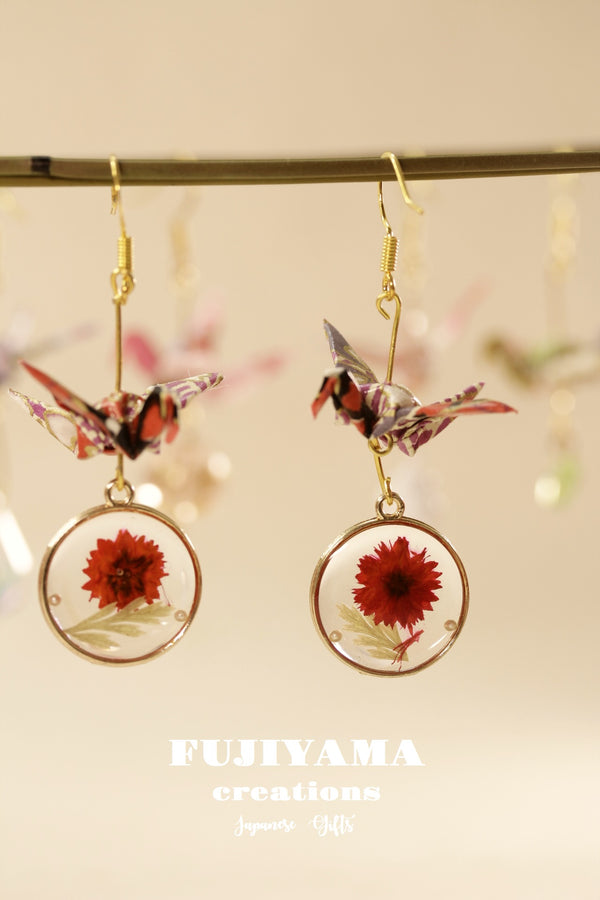 Japanese chiyogami crane earrings A148