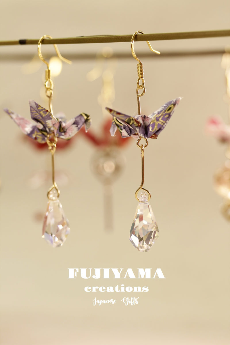 Japanese chiyogami crane earrings A114