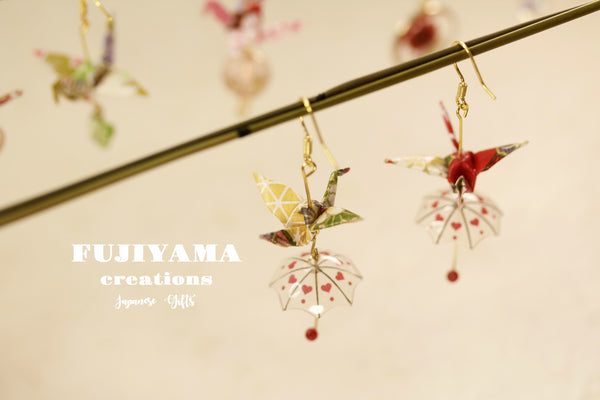 Japanese chiyogami crane earrings A115