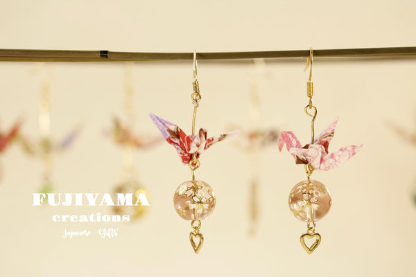 Japanese chiyogami crane earrings A117