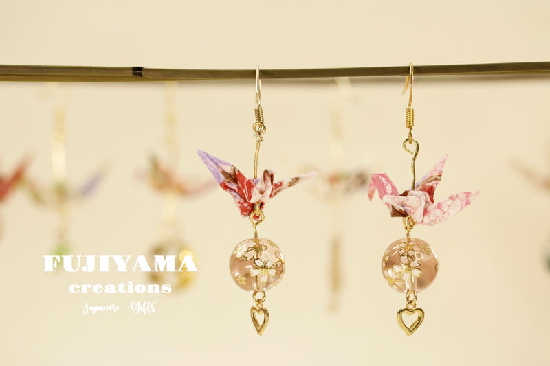 Japanese chiyogami crane earrings A117