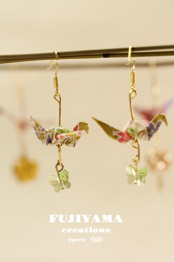 Japanese chiyogami crane earrings A119