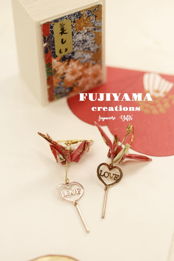 Japanese chiyogami crane earrings A140