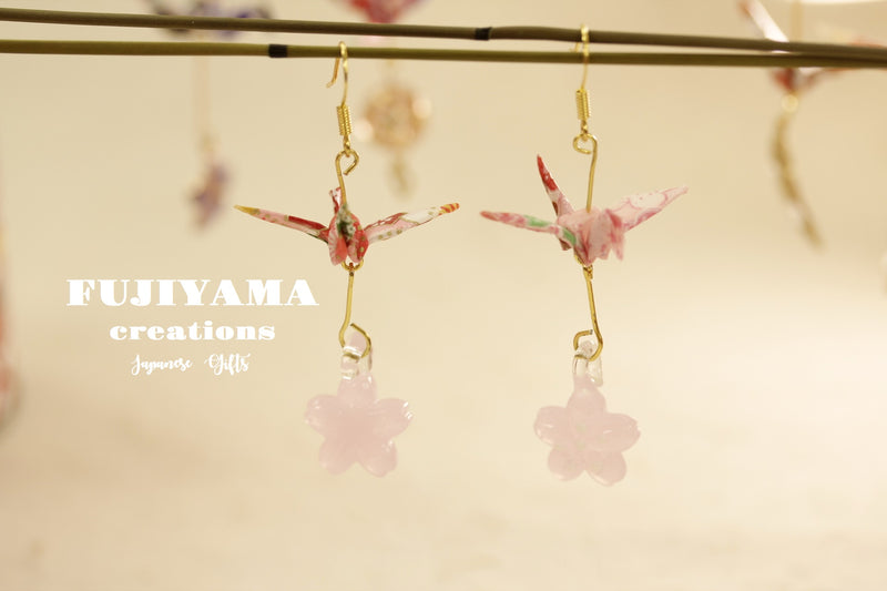 Japanese chiyogami crane earrings A144