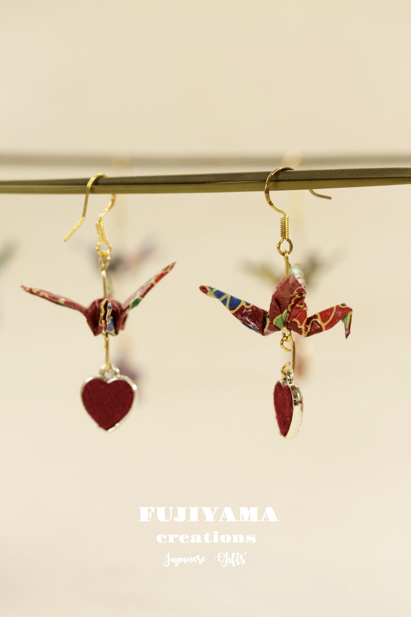 Japanese chiyogami crane earrings A150