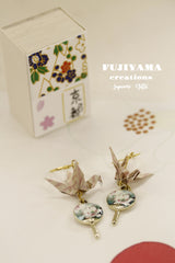 Japanese chiyogami crane earrings A149