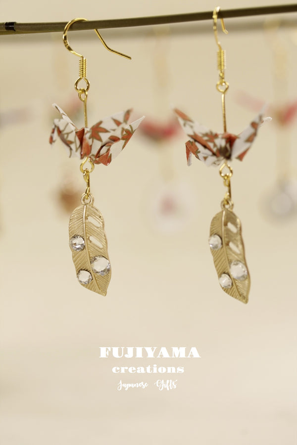 Japanese chiyogami crane earrings A116