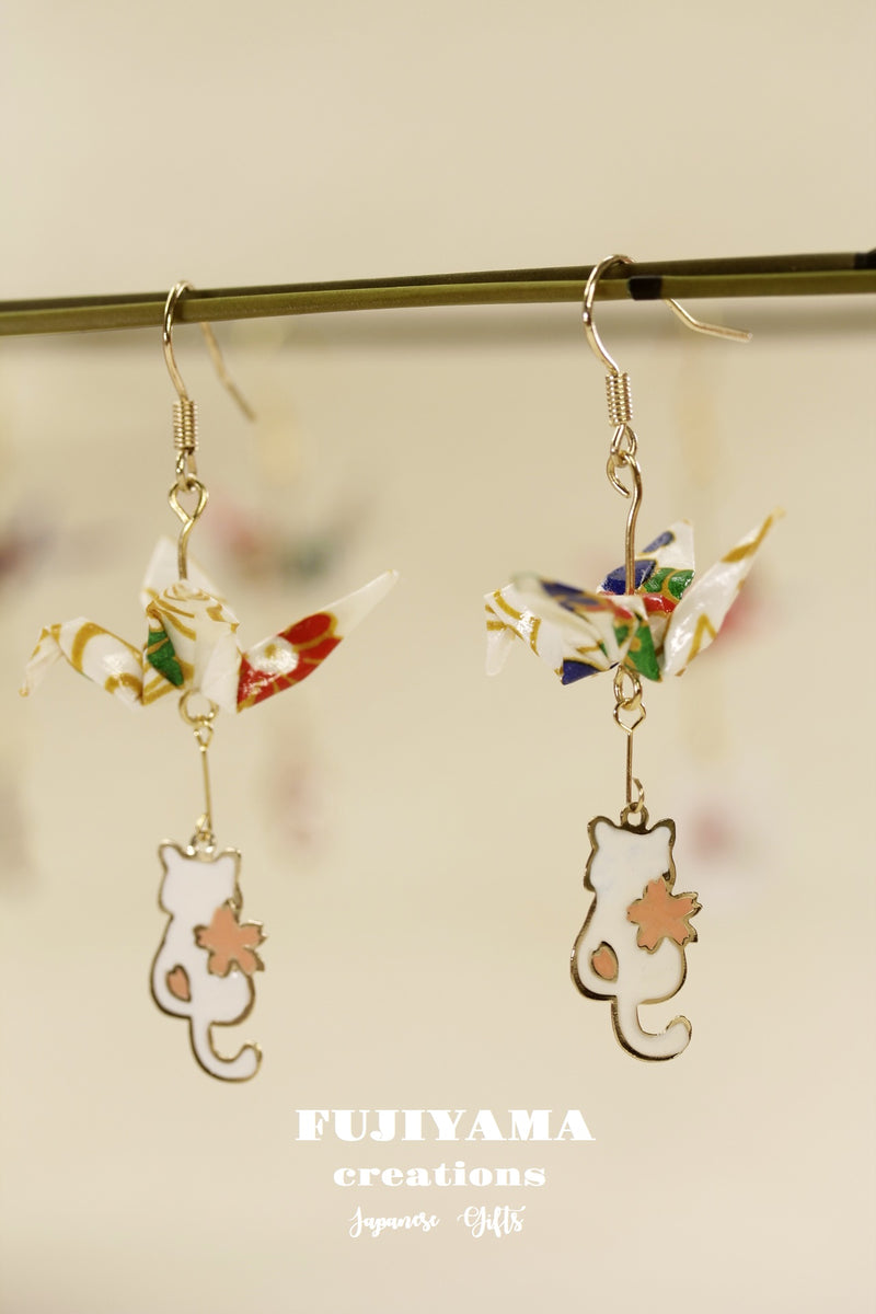 Japanese chiyogami crane earrings A151