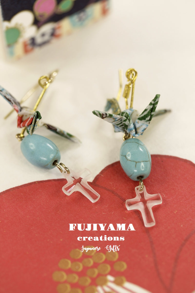 Japanese chiyogami crane earrings A111