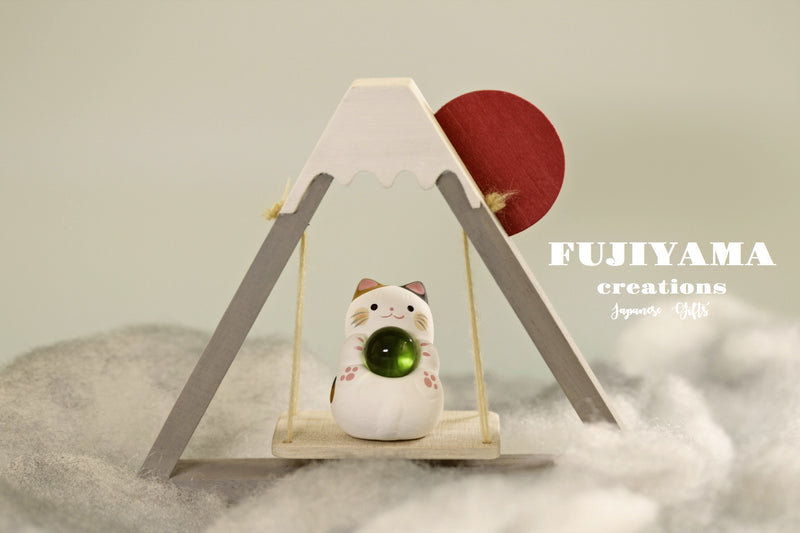 Handmade Japanese Kawaii Cat,neko with handmade Fuji Mount swing