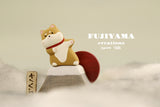 Handmade Japanese Shiba inu dog, with handmade Fuji Mount stand