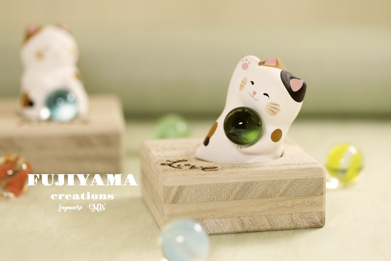 Handmade Japanese Kawaii Cat,neko with handmade wooden stand