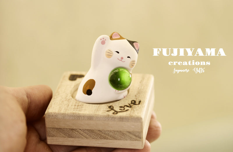 Handmade Japanese Kawaii Cat,neko with handmade wooden stand