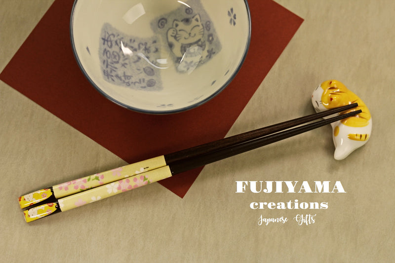 Handmade Japanese lucky cat Chopsticks set with wooden box C213