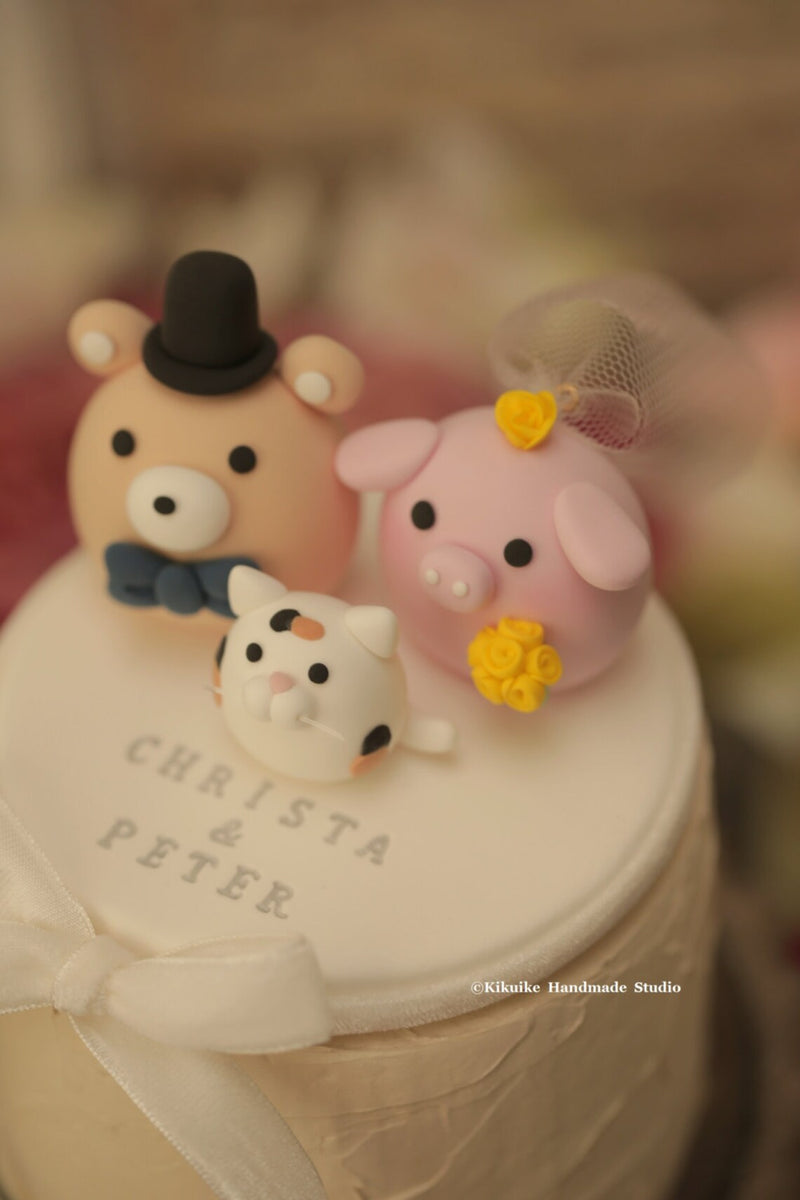 pig and bear wedding cake topper