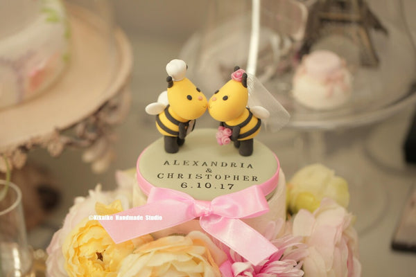 Kissing Bees wedding cake topper