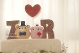 pig and bear wedding cake topper