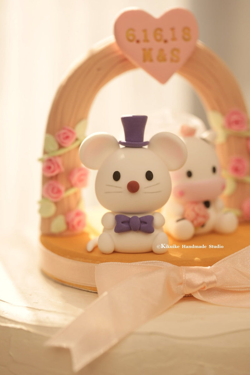 mouse and cow wedding cake topper