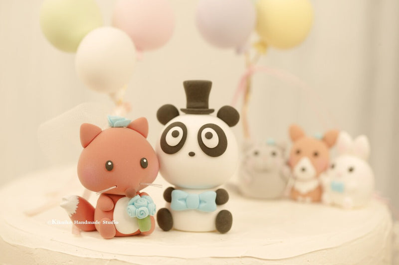 fox and panda wedding cake topper
