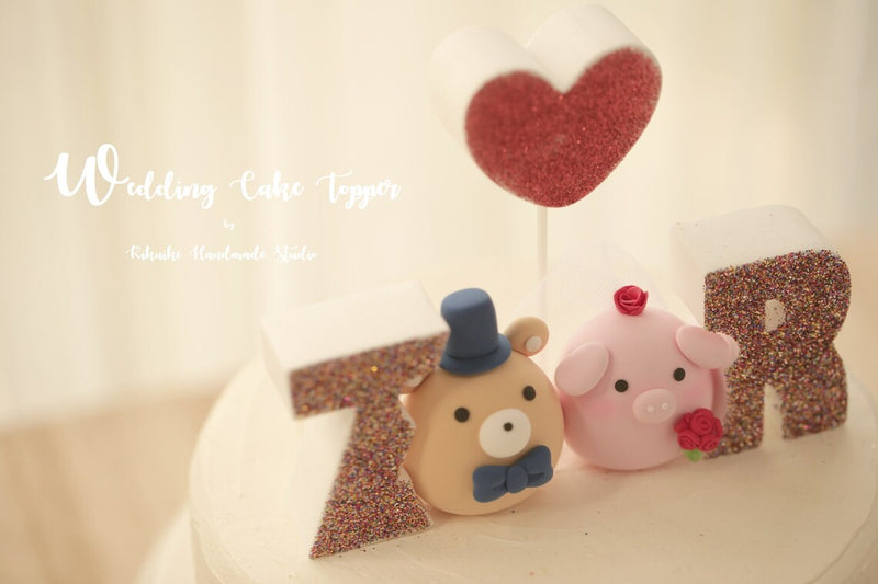 pig and bear wedding cake topper