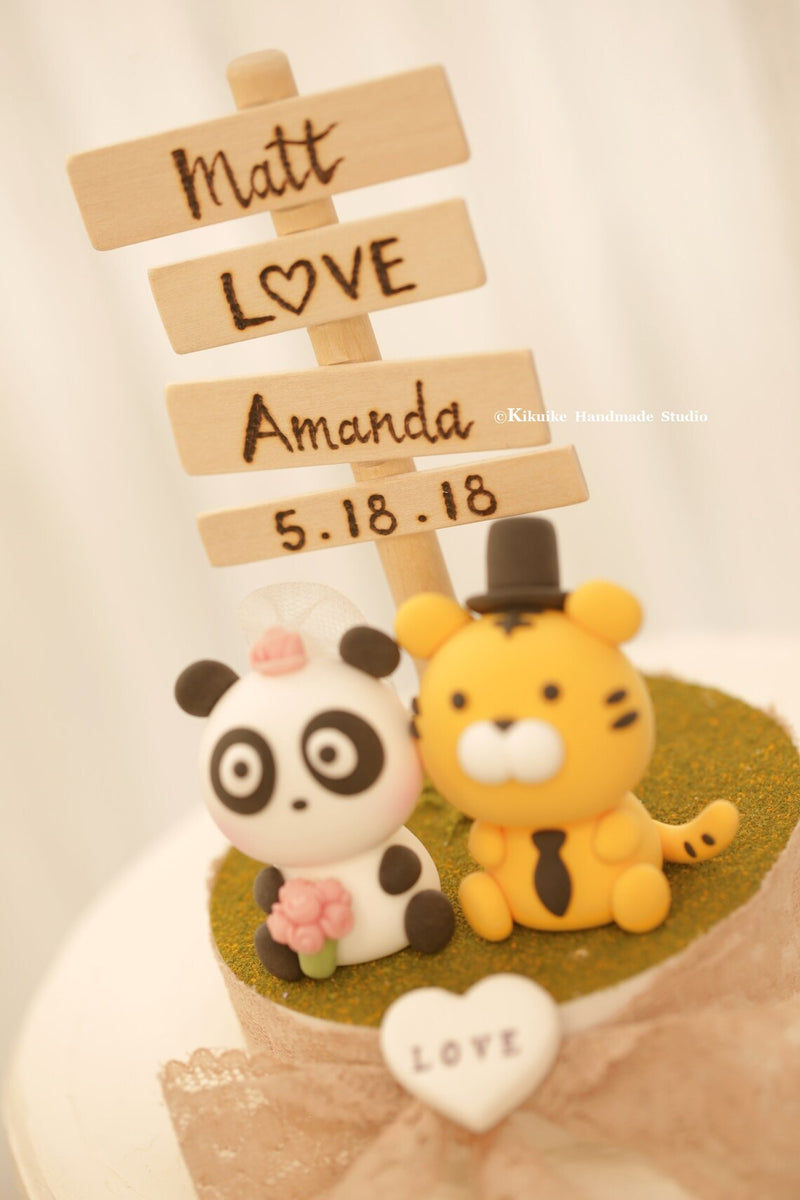 tiger and panda wedding cake topper
