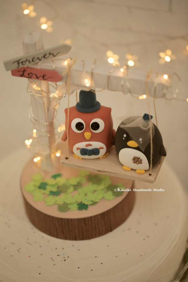 Penguin and Owl Wedding Cake Topper