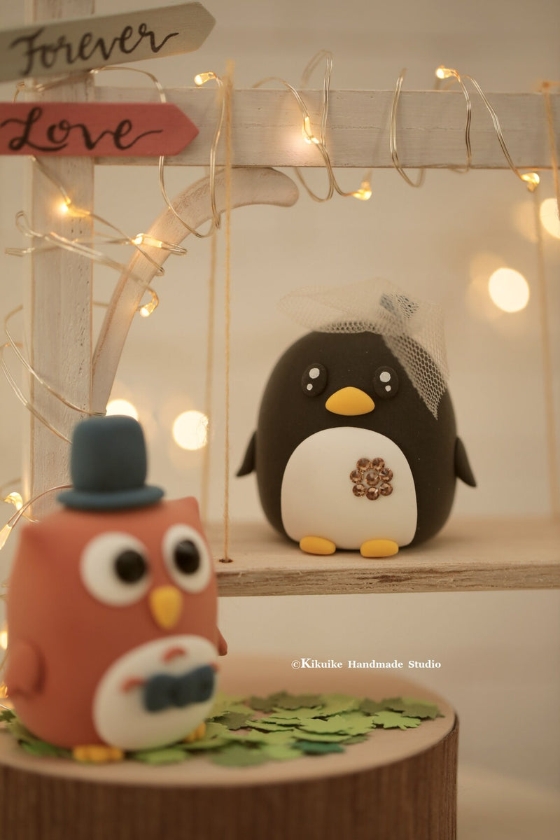 Penguin and Owl Wedding Cake Topper