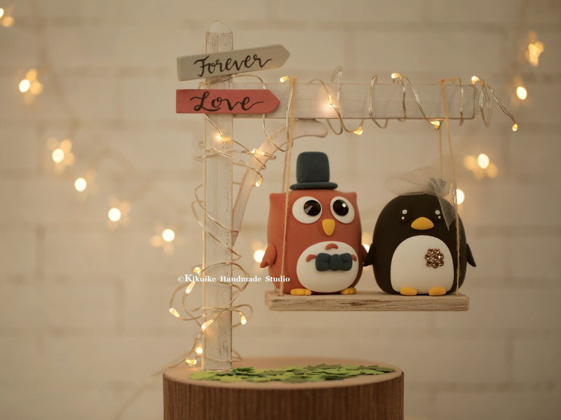 Penguin and Owl Wedding Cake Topper