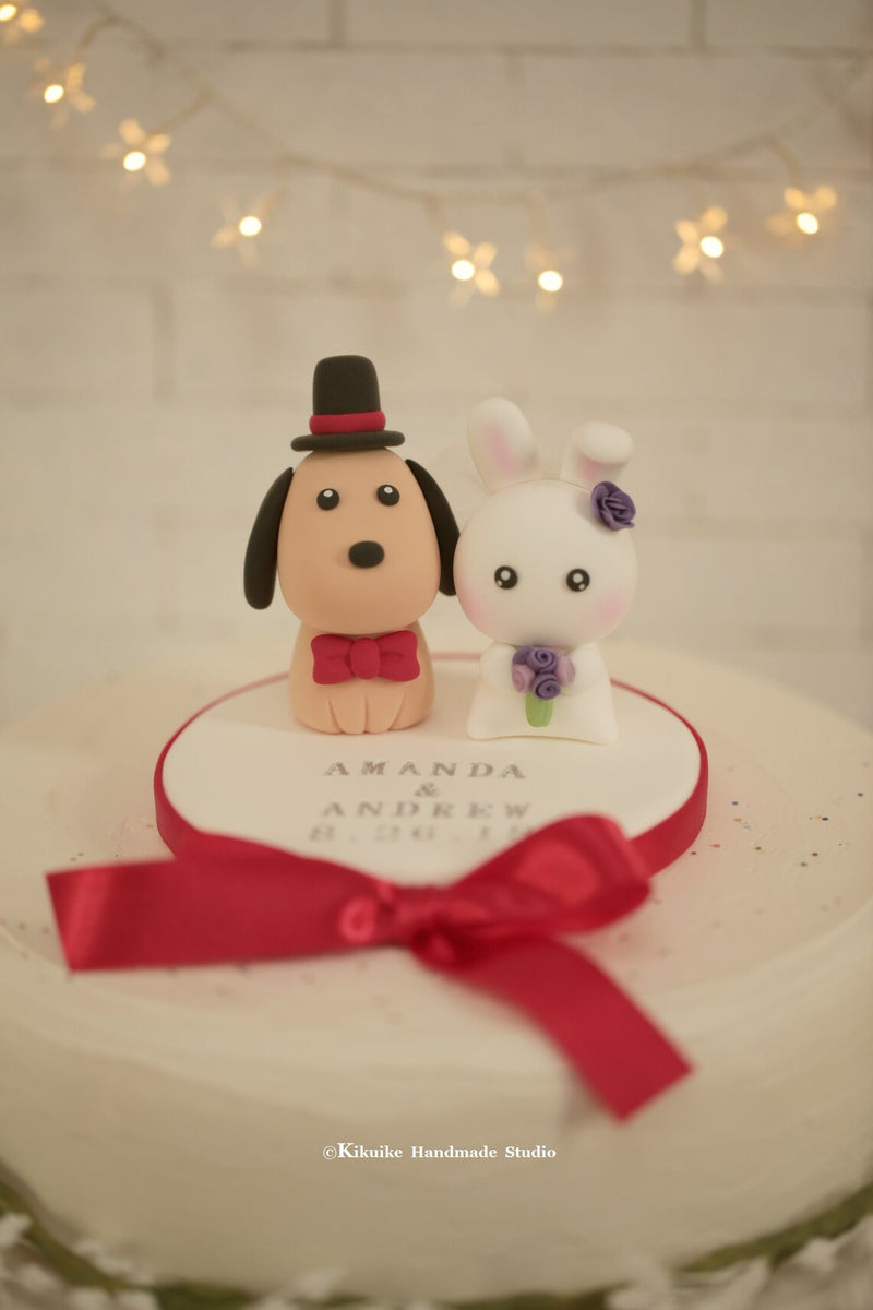 dog and bunny wedding cake topper