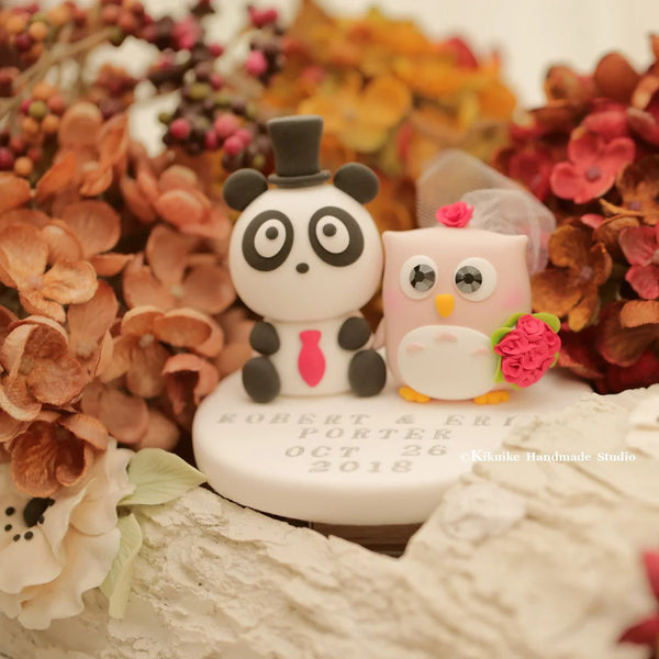 owls and panda Wedding Cake Topper