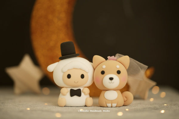 Shiba inu and sheep wedding cake topper