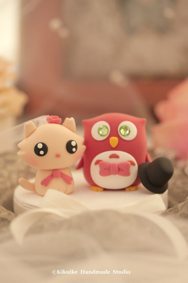 owls and cat Wedding Cake Topper