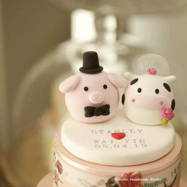 pig and cow wedding cake topper