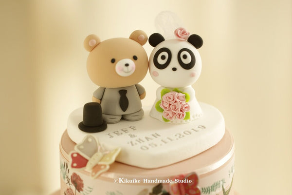 panda and bear wedding cake topper