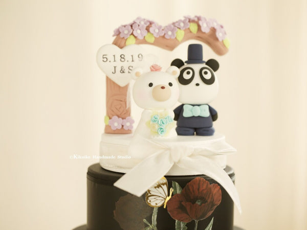 panda and bear wedding cake topper