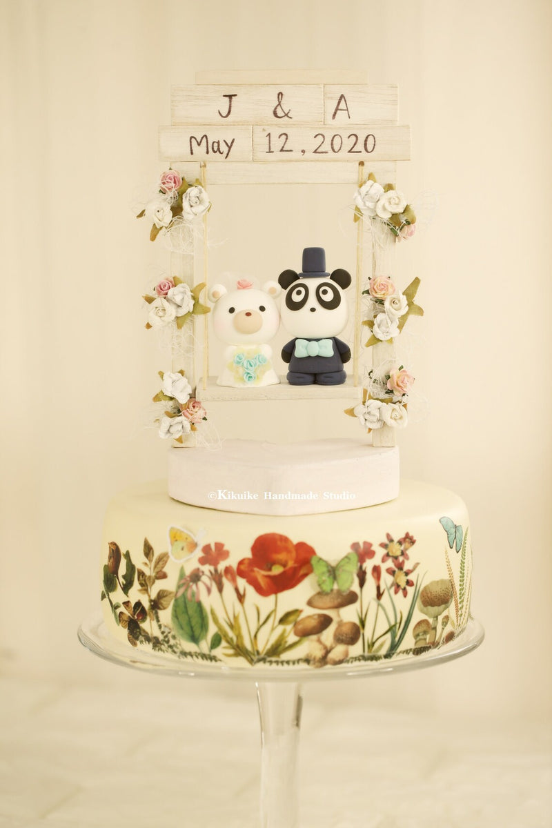panda and bear wedding cake topper